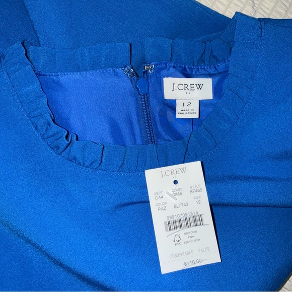 NWT J Crew Blue Ruffle Neck Sleeveless Dress 12 - Picture 7 of 7